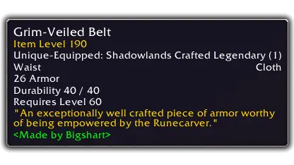 Grim-Veiled Belt (Rank 1 - ilvl 190)