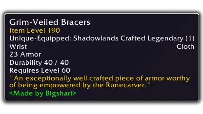 Grim-Veiled Bracers (Rank 1 - ilvl 190)