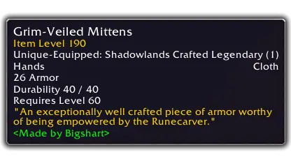 Grim-Veiled Mittens (Rank 1 - ilvl 190)