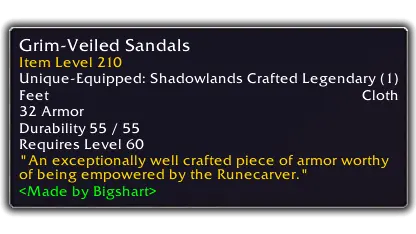 Grim-Veiled Sandals (Rank 2 - ilvl 210)